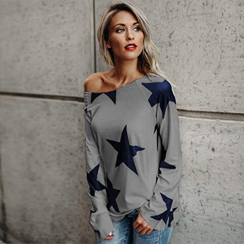 MEIbax 2018 Deportes Moda Mujer Chica Strapless Sudadera Estrella Manga Larga Suelta Recorte su¨¦TER Jersey Tops