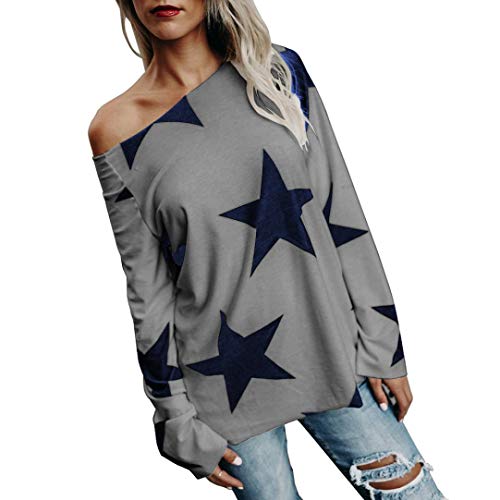 MEIbax 2018 Deportes Moda Mujer Chica Strapless Sudadera Estrella Manga Larga Suelta Recorte su¨¦TER Jersey Tops