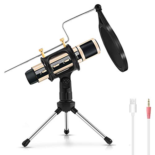 Micrófono de Condensador, ZealSound Radiodifusión Grabación Micrófono de karaoke Estudio en el hogar con soporte para PC Teléfono Podcasters/Smule Transmisión en vivo Podcasting YouTube (Oro Rosa)