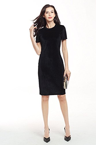 Minetom Vestido para Mujer Terciopelo Atractivo Dress de Fiesta del Ocio del Verano Mangas Corta Cuello Redondo Bodycon Negro ES 34