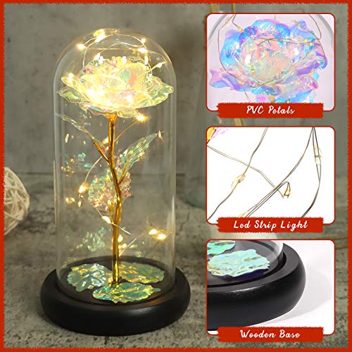 Minterest Rosa Eterna,Rosa Bella y Bestia con luz LED, Regalos Originales para Mujer,Regalos Mujer(Rosa)