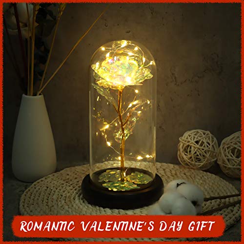 Minterest Rosa Eterna,Rosa Bella y Bestia con luz LED, Regalos Originales para Mujer,Regalos Mujer(Rosa)