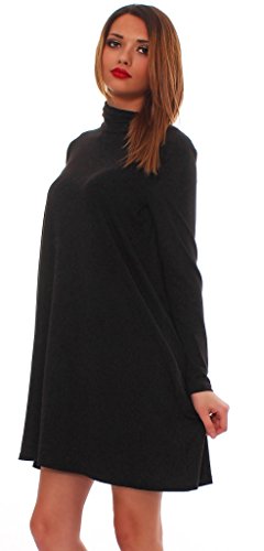 Mississhop Vestido de manga larga estilo japonés con cuello vuelto Negro L