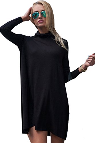 Mississhop Vestido de manga larga estilo japonés con cuello vuelto Negro L