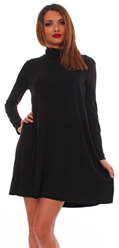 Mississhop Vestido de manga larga estilo japonés con cuello vuelto Negro L