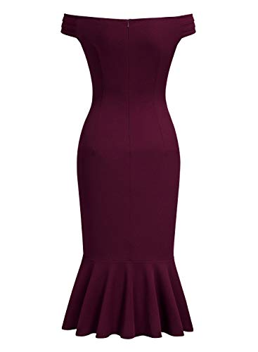 Miusol Lápiz Sin Hombros Sirena Fiesta Vestido para Mujer Borgoña L