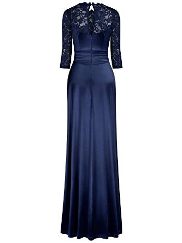 Miusol Raso Encaje Dividido Formal Noche Vestido Largo para Mujer Azul L