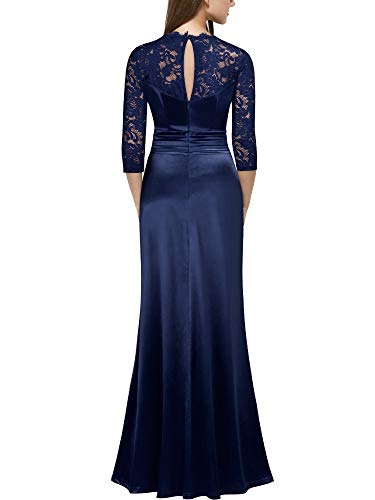 Miusol Raso Encaje Dividido Formal Noche Vestido Largo para Mujer Azul L