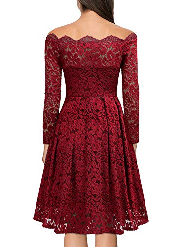 Miusol Vintage Encaje Floral Coctel Vestido Corta para Mujer Rojo XX-Large