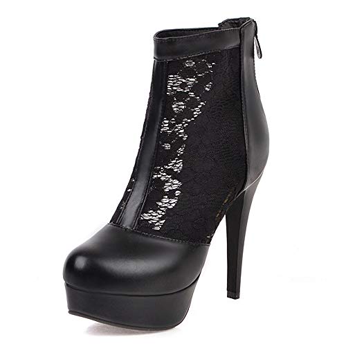 MO JOC Botas de caña corta para mujer con tacón de aguja, color Negro, talla 35 EU