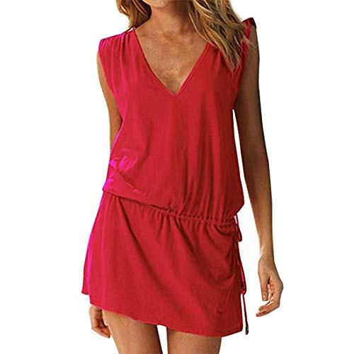 Moceal - Vestido sin mangas para mujer, de verano, sexy, para la playa, informal, tallas grandes, para cócteles, ceremonias, fiestas Rosa Scuro S-XL