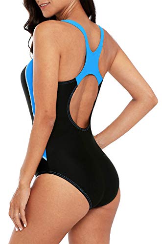 Moda para Mujer y Dama Traje de ba?o ATL¨¦Tico de una Pieza Deporte Traje de ba?o competitivo Azul/Negro/Blanco Grande