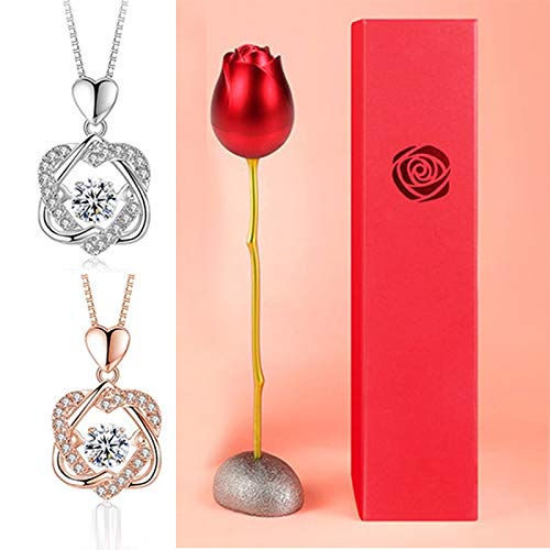 Moda Rose Flower Jewelry Packaging Collar de Zirconia cúbica para Mujer Trend Alloy Caja de Regalos Regalo de cumpleaños de Boda - Caja roja