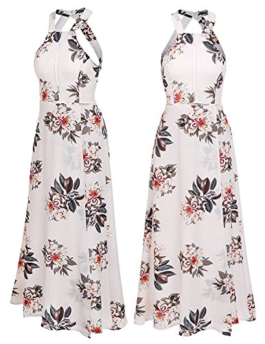 MODETREND Mujer Vestido Largo de Sin Mangas Escotado por Detrás Maxi Vestidos Playa Playero Vacaciones y Coctel Partido Blanco S