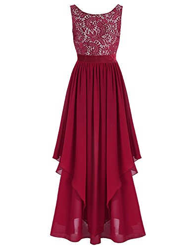 MODETREND Mujer Vestidos Fiesta Largos sin Manga de Gasa Encaje para Ceremonia Coctel Partido Vestido Elegantes de Noche