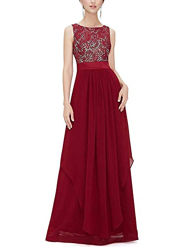 MODETREND Mujer Vestidos Fiesta Largos sin Manga de Gasa Encaje para Ceremonia Coctel Partido Vestido Elegantes de Noche