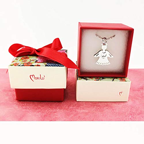 Mokilu' ángel Collar con cristal Swarosky, doble cara con revolucionario sistema que se mueve patentado, regalo para comunión, caja de regalo, fabricado en Italia