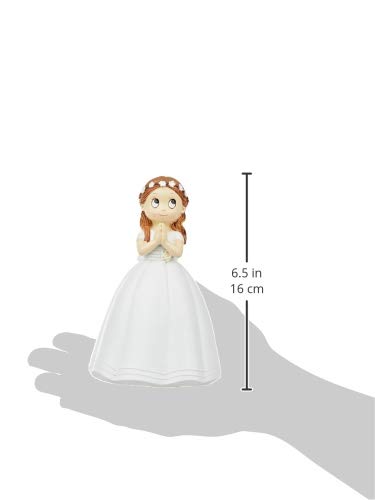 Mopec Figura Comunión Niña Vestido Largo y Corona Flores, Poliresina, Blanco, 9.5x10.5x16.5 cm