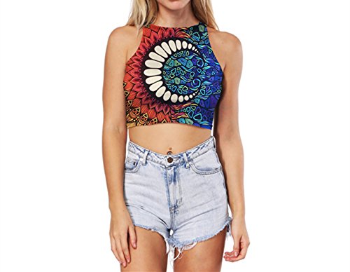 Morbuy Ropa Camiseta sin Mangas Tank Tops para Mujeres, Verano Sexy Estilo Nacional Casual Chaleco Blusa T Shirt (Luna roja Negra)