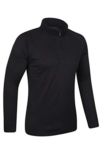Mountain Warehouse Camiseta térmica Talus para Hombres - Secado rápido, Cuidado fácil, de Mangas largas, con Cuello Redondo, Transpirable, Invierno Negro XL