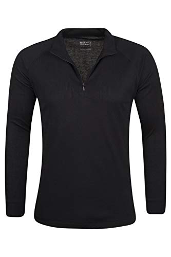 Mountain Warehouse Camiseta térmica Talus para Hombres - Secado rápido, Cuidado fácil, de Mangas largas, con Cuello Redondo, Transpirable, Invierno Negro XL