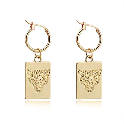 MUATE Oro Plata Rectángulo Leopardos Cabeza Aro Pendientes Animal Etiqueta Redonda Earstud Joyería de Las Mujeres Pequeños Pendientes Largos E837 jinse baozi