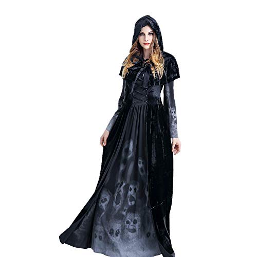 Much-Green Bruja Disfraz Vampiresa de Mujer Halloween,Vestido de Calavera Vampira para Disfraces Fiesta (Negro,XXL)