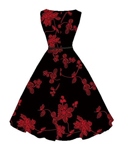 Mujer Hepburn Vintage Vestido Sin Mangas De Cuello Redondo con Correa Rockabilly Fiesta Cóctel Pin Up Swing Vestido De Cuello Redondo