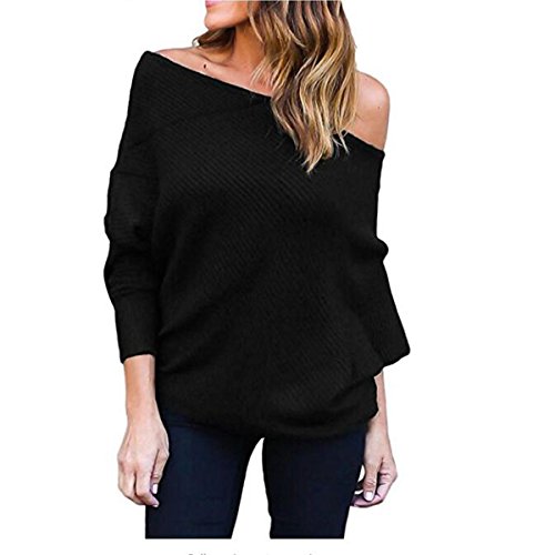 Mujer Moda Suéter Largo Casual Jersey Prendas de Punto de Cuello Barco Batwing Mangas Largas Camiseta Tops Suelto Prendas de Punto Suéter