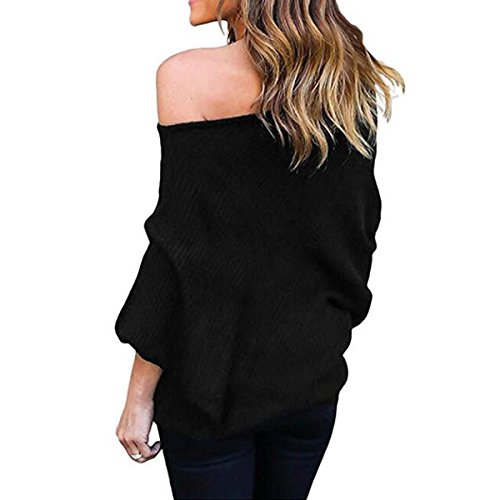 Mujer Moda Suéter Largo Casual Jersey Prendas de Punto de Cuello Barco Batwing Mangas Largas Camiseta Tops Suelto Prendas de Punto Suéter