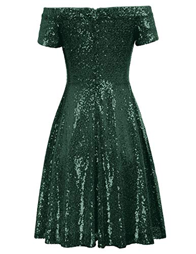 Mujer Vestido de Noche Verde Oscuro Fuera del Hombro Mangas Cortas XL CL010891-6