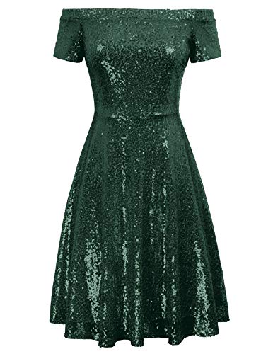 Mujer Vestido de Noche Verde Oscuro Fuera del Hombro Mangas Cortas XL CL010891-6
