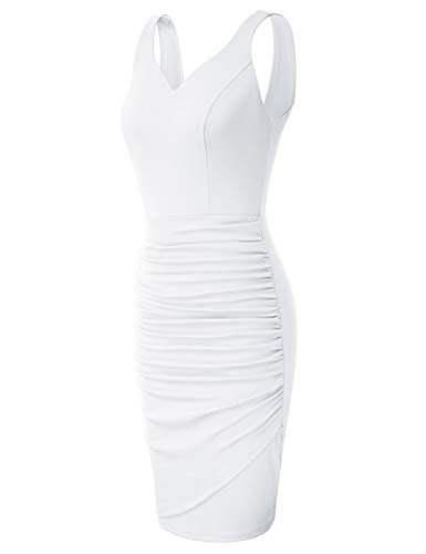 Mujer Vestido Lápiz de Verano sin Mangas con Escote Corazón para Noche M Blanco CLS02497-4
