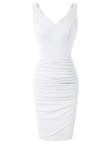 Mujer Vestido Lápiz de Verano sin Mangas con Escote Corazón para Noche M Blanco CLS02497-4