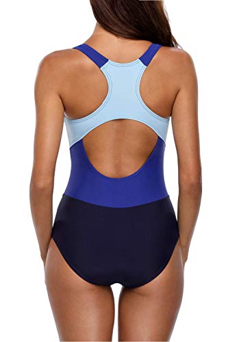 Mujer y Dama Fashion Pro Una Pieza Traje de ba?o Deportivo Bloque de Color Traje de ba?o 3# Azul Marino/Violeta Peque?o