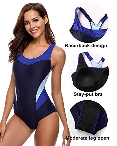 Mujer y Dama Fashion Pro Una Pieza Traje de ba?o Deportivo Bloque de Color Traje de ba?o 3# Azul Marino/Violeta Peque?o