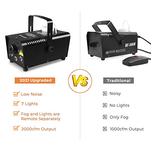 MVPower 500W Mini Máquina de Humo con 7 colores de Luces, Máquina de Co2 Portátil, Máquina de Niebla con Control Remoto Inalámbrico, para Fiestas, Bodas, Clubes, Discotecas, 350 ml,Negro