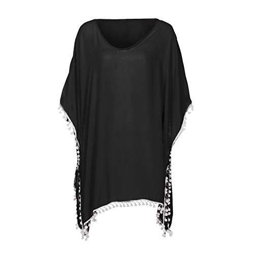 N/AB Cuello en V, cubierta para bikini, vestido de playa de gasa para mujer, vestido de playa, poncho de playa con borlas, estilo bohemio Estilo H. M