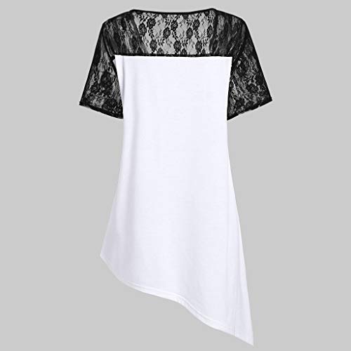 NEEKY Camiseta para Mujer Desigual - Panel de Encaje de Manga Corta para Mujer Tie Dye Camiseta asimétrica Blusa Superior Informal