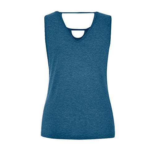 NEEKY Camisetas de Fitness para Mujer - Blusas sin Mangas sin Mangas para Mujer Blusas sin Mangas con Cuello de Ojo Camisa Sexy de Verano(L, Azul)