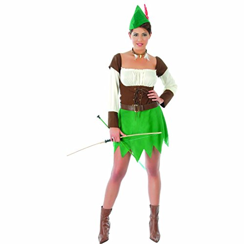 NET TOYS Disfraz arquera Atuendo Medieval Mujer de los bosques L 42/44 Ropa Chica con Arco Traje ladrona Vestimenta de Fiesta Robin Hood Vestido época Edad Media