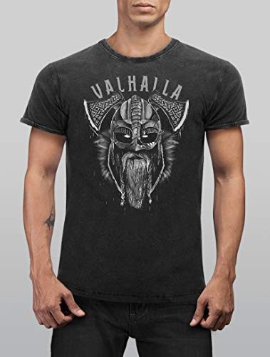Neverless® Valhalla - Camiseta de manga corta para hombre, diseño de casco vikingo vikingo Valhalla Odin negro. XXL