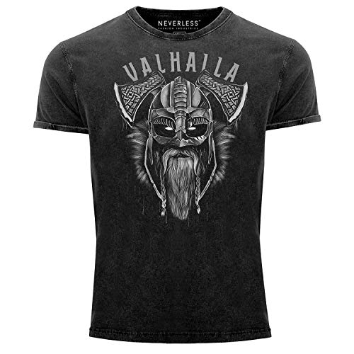 Neverless® Valhalla - Camiseta de manga corta para hombre, diseño de casco vikingo vikingo Valhalla Odin negro. XXL