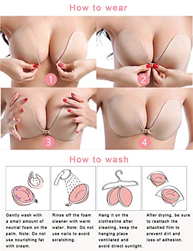NewPI Sujetador Adhesivo Invisible de Mujer, Bra Mujeres Silicone Invisible Sujetador Push Up Uso Diario, Vestido de Boda, Vestido de Noche. (Beige, A)