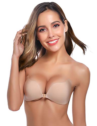 NewPI Sujetador Adhesivo Invisible de Mujer, Bra Mujeres Silicone Invisible Sujetador Push Up Uso Diario, Vestido de Boda, Vestido de Noche. (Beige, A)