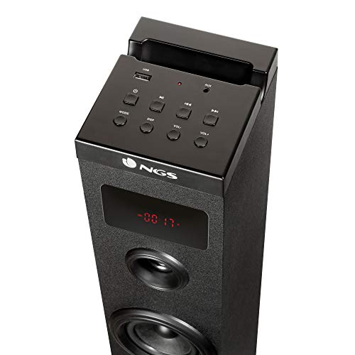 NGS Sky Charm - Torre de Sonido Bluetooth 50W con Mando a Distancia, Entrada Óptica, USB, Radio FM y AUX IN (Color Negro)