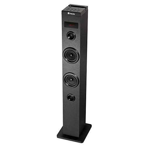 NGS Sky Charm - Torre de Sonido Bluetooth 50W con Mando a Distancia, Entrada Óptica, USB, Radio FM y AUX IN (Color Negro)