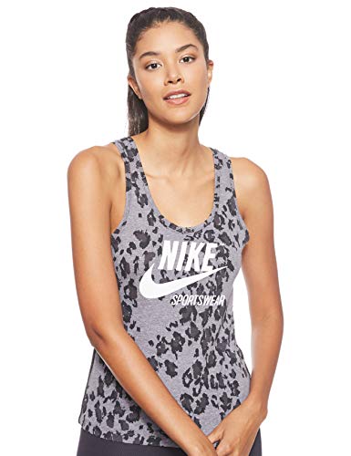NIKE W NSW Gym VNTG Tank Leopard Camiseta, Mujer, Black/Black/Sail, L