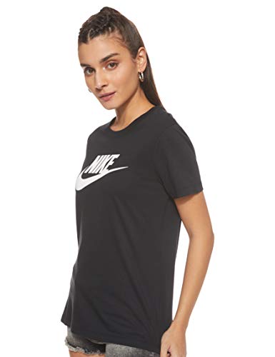 NIKE W NSW tee ESSNTL Icon Futura Camiseta de Manga Corta, Mujer, Negro (Black/White), M