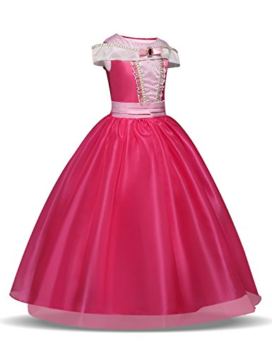 NNJXD Niñita Vestido Largo De Fiesta De Cosplay Disfraz De Carnaval Para Princesa Tamaño(120) 4-5 Años Rosa roja